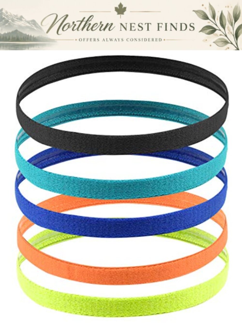 Thin Elastic Sports Headbands 5 Pack Silicone Non Slip Unisex Yoga Running